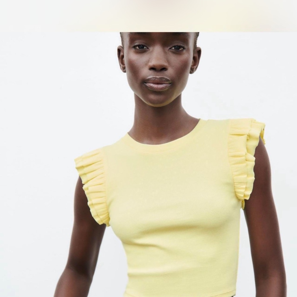 Zara Yellow Ruffled Sleeve Women's Top